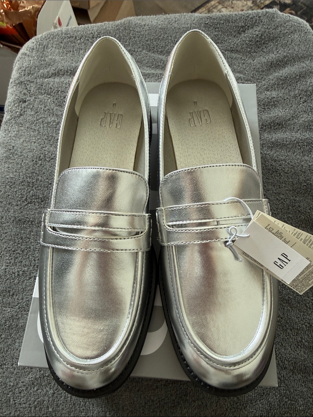 GAP Metallic Silver Penny Loafers